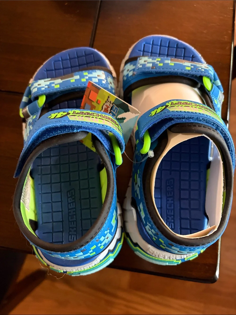Skechers Kids Blue and Lime Pixel-Accent Sandals